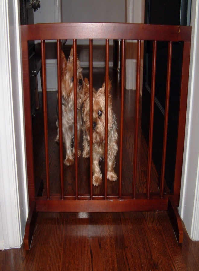 Cardinal Gates SG Wood Step Over Pet Gate - Adjustable Short Dog Gate - 20 Inches Tall - 28 Inches to 51 Inches Wide - Walnut - Image 3